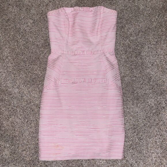 Vineyard Vines Flair Stripe Bow Strapless Dress size 2 Pink & White - Picture 2 of 9